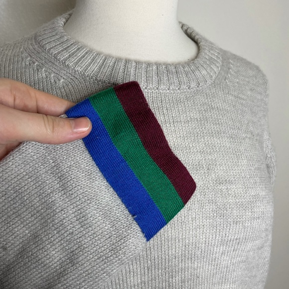 J Crew Sweater 100% Wool Grey With Red Green And Blue Stripes Size M Women’s - Picture 7 of 9